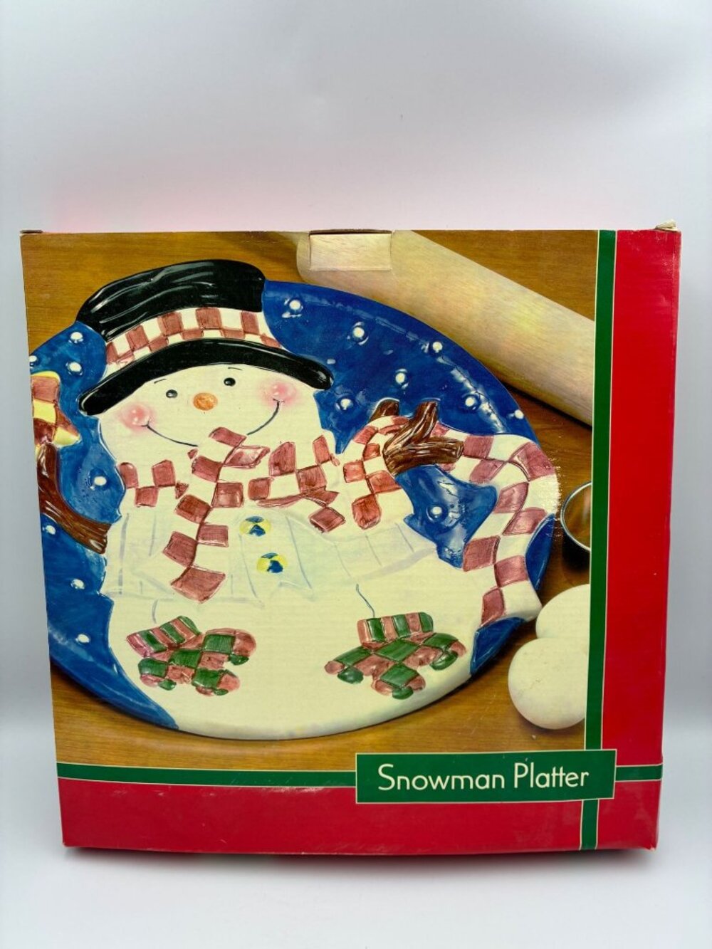 Snowman Ceramic Serving Platter Hand-Painted Christmas Decor Colorful Winter